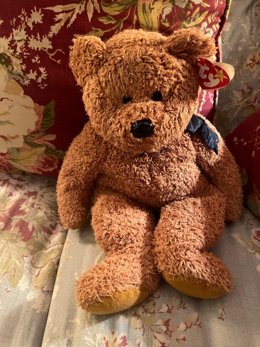 Ty Beanie Bear Plush with Bow - Brown Fuzz Teddy